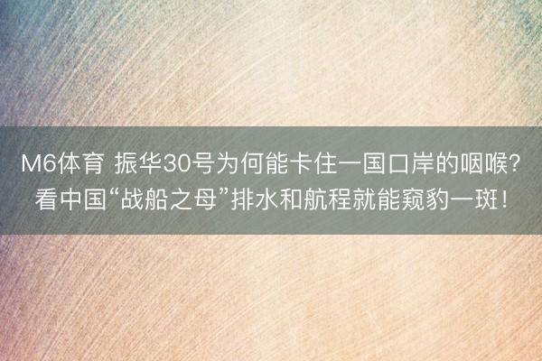 M6体育 振华30号为何能卡住一国口岸的咽喉？看中国“战船之母”排水和航程就能窥豹一斑！