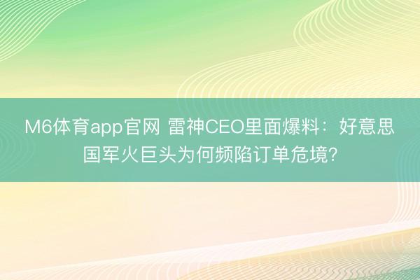 M6体育app官网 雷神CEO里面爆料:好意思国军火巨头为何频陷订单危境?